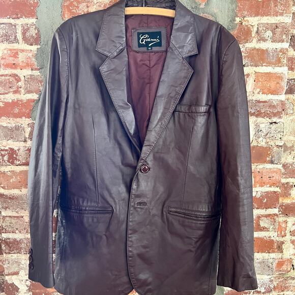 VTG Gianni Men's Burgundy Red Leather Jacket Blazer 42 20x23 - Picture 1 of 7